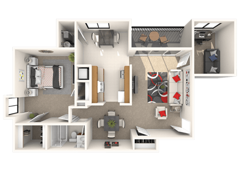 Floor plan for 1 bed, 1 bath, 885 sqft