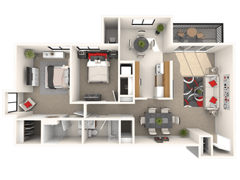Floor plan for 2 beds, 2 baths, 1009 sqft