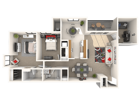 Floor plan for 2 beds, 2 baths, 1085 sqft
