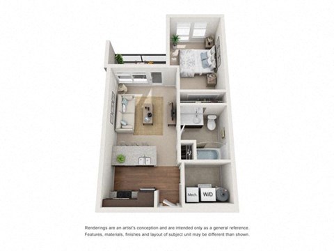 Floor plan for 1 bed, 1 bath, 549 sqft