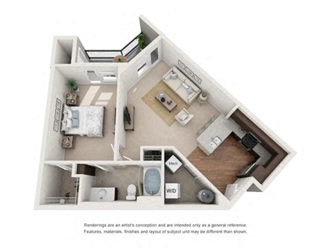 Floor plan for 1 bed, 1 bath, 755 sqft