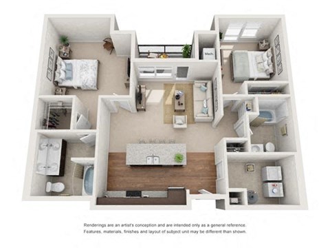 Floor plan for 2 beds, 2 baths, 1094 sqft