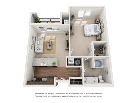 Floor plan for 1 bed, 1 bath, 944 sqft