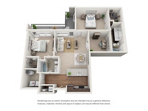 Floor plan for 2 beds, 2 baths, 1214 sqft