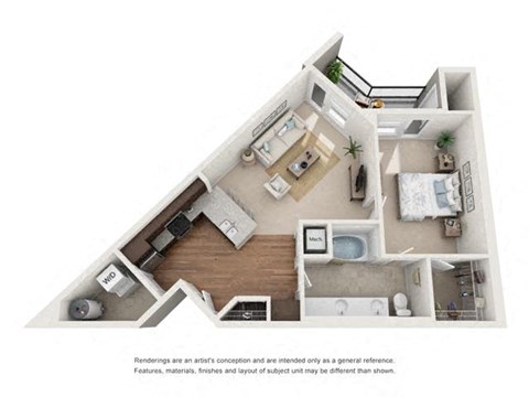 Floor plan for 1 bed, 1 bath, 810 sqft