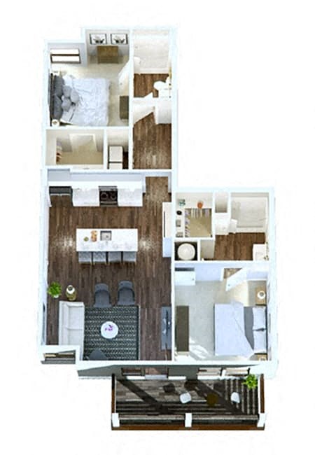 Floor plan for 2 beds, 2 baths, 1108 sqft