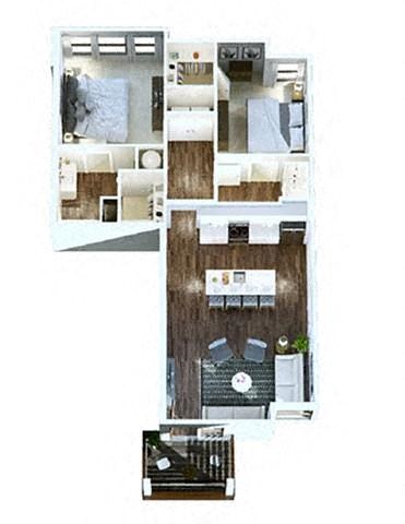 Floor plan for 2 beds, 2 baths, 1128 sqft