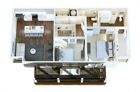 Floor plan for 2 beds, 2 baths, 1098 sqft