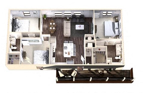 Floor plan for 3 beds, 2.5 baths, 1418 sqft