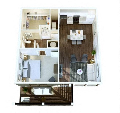 Floor plan for 1 bed, 1 bath, 878 sqft