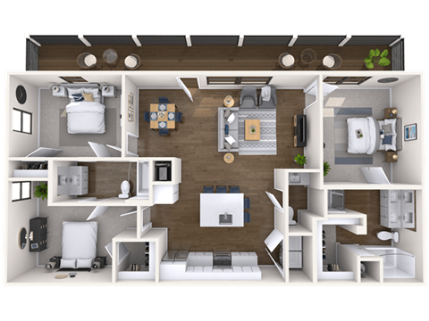 Floor plan for 3 beds, 2.5 baths, 1418 sqft