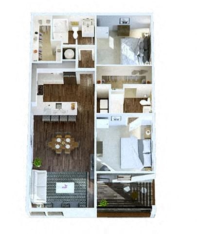 Floor plan for 2 beds, 2 baths, 1168 sqft