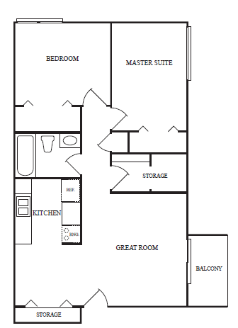 Floor plan for 2 beds, 1 bath, 800 sqft