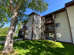 Hinton apartment for rent - A tree is in front of a tan building.