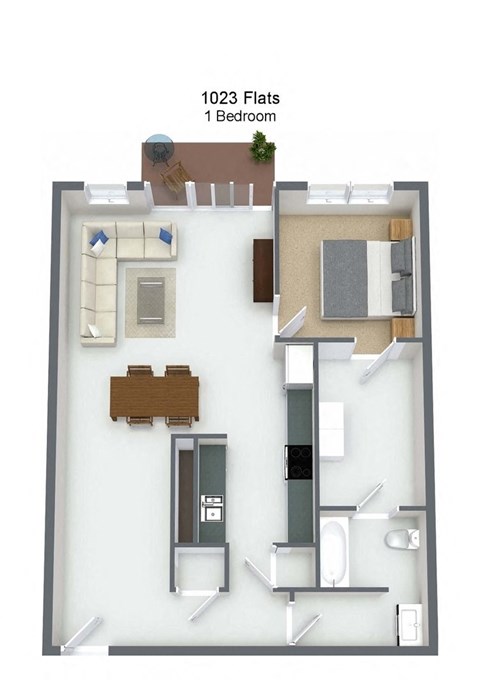 Floor plan for 1 bed, 1 bath, 820 sqft