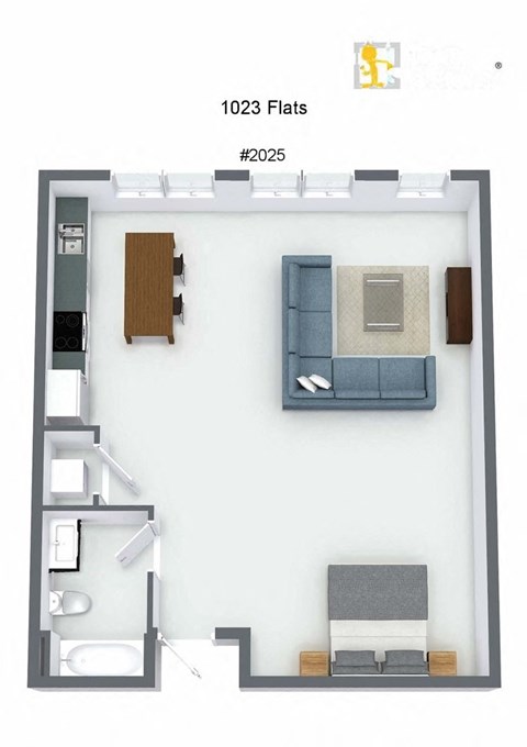 Floor plan for studio, 1 bath, 820 sqft