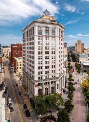 Grand Rapids apartment for rent - a view from above of a tall building in a city