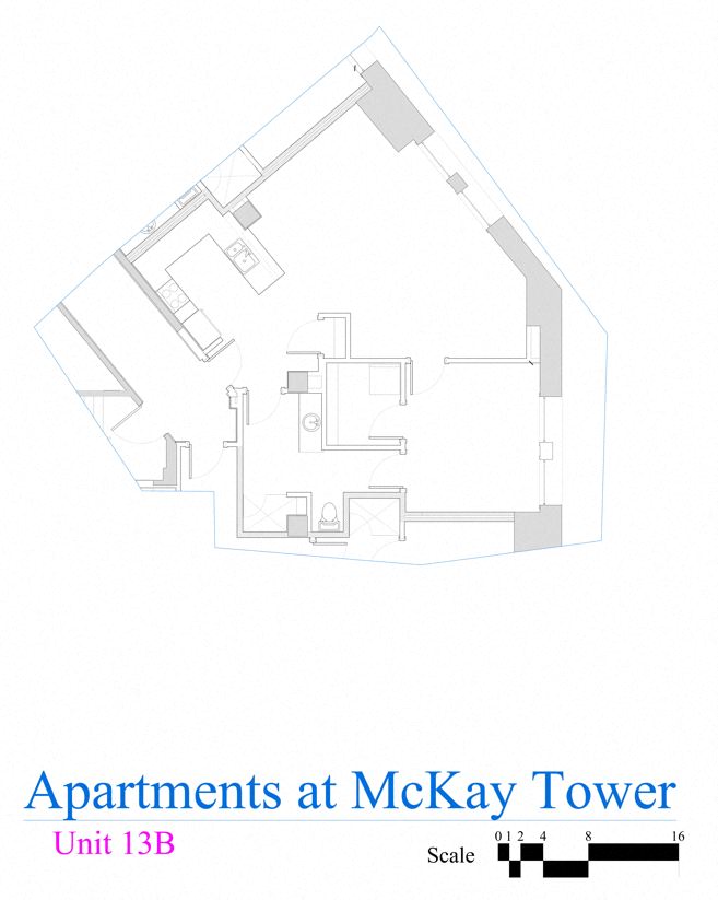 Floor plan for 1 bed, 1 bath, 944 sqft