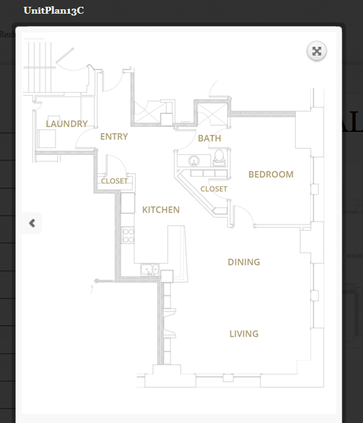 Floor plan for 1 bed, 1 bath, 1199 sqft