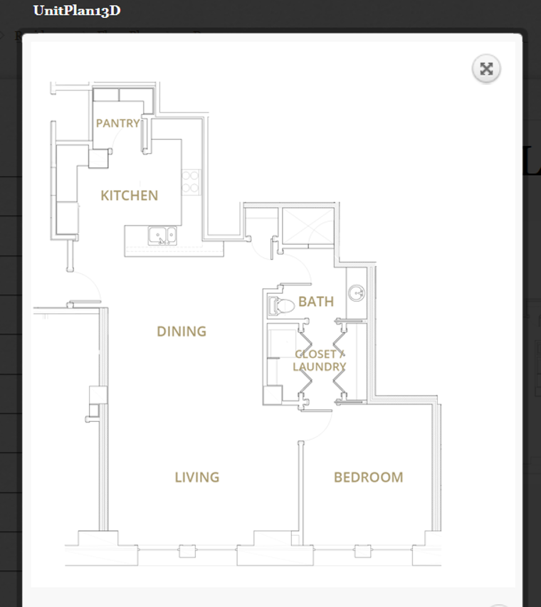 Floor plan for 1 bed, 1 bath, 1095 sqft