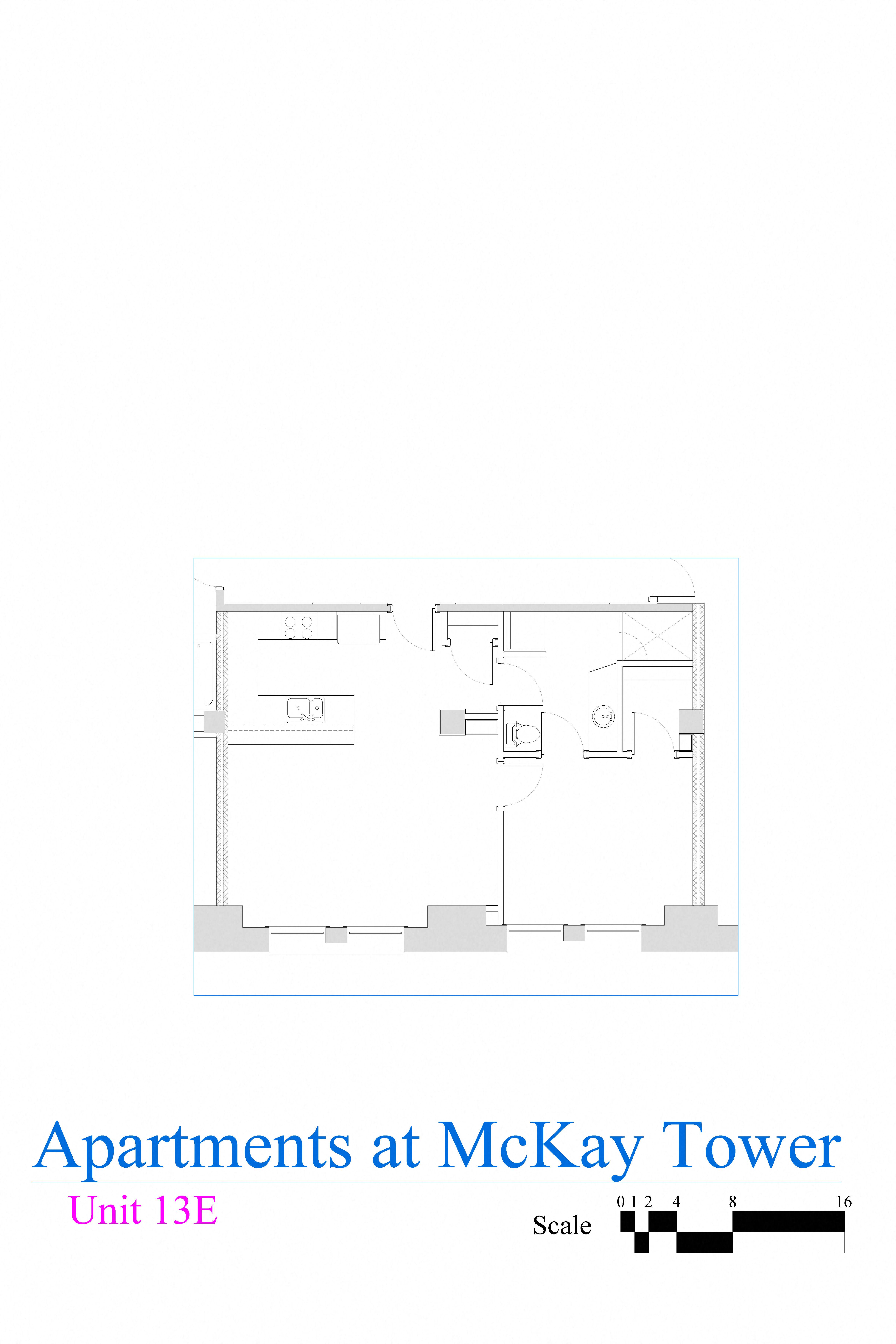 Floor plan for 1 bed, 1 bath, 788 sqft