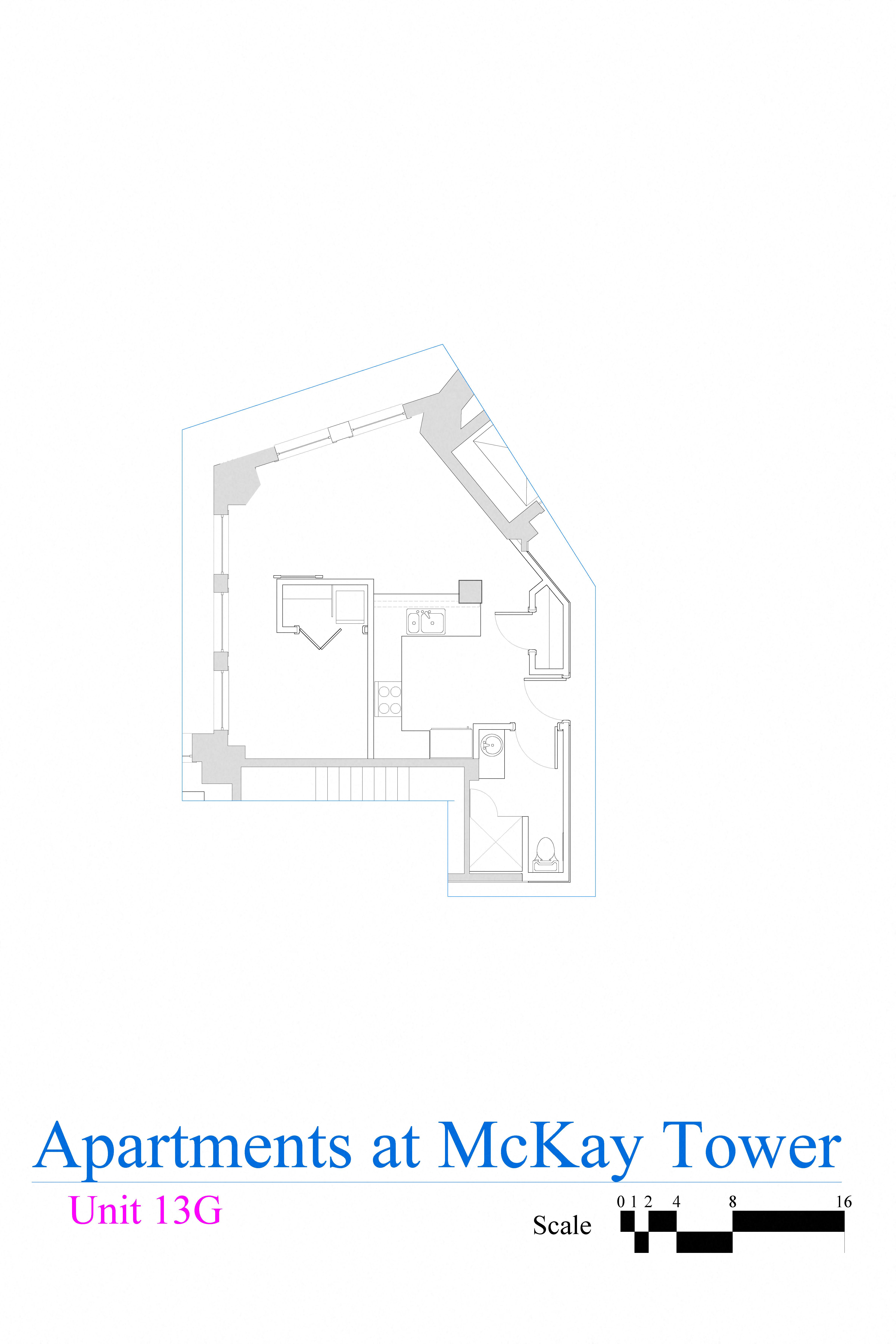 Floor plan for 1 bed, 1 bath, 573 sqft