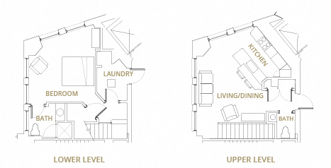 Floor plan for 1 bed, 1.5 baths, 908 sqft