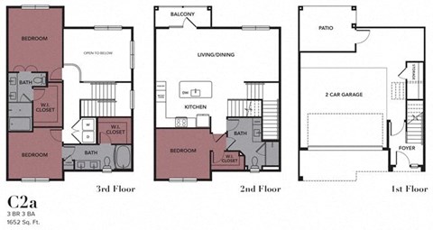 Floor plan for 3 beds, 3 baths, 1650 sqft