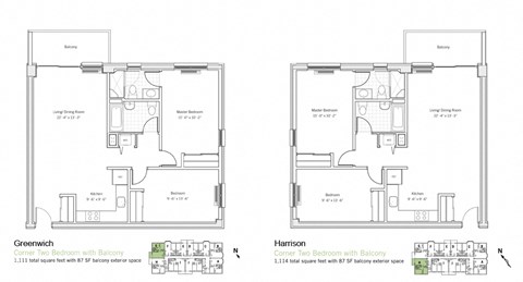 Floor plan for 2 beds, 2 baths, 1111 sqft