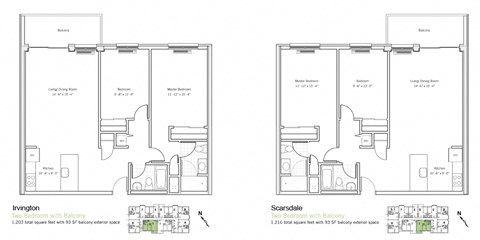 Floor plan for 2 beds, 2 baths, 1203 sqft