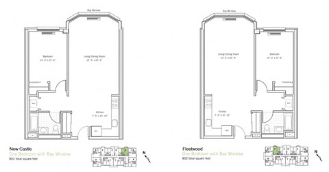 Floor plan for 1 bed, 1 bath, 832 sqft