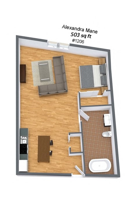 Floor plan for studio, 503 sqft