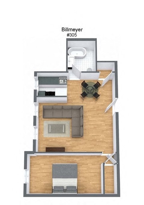 Floor plan for 1 bed, 1 bath