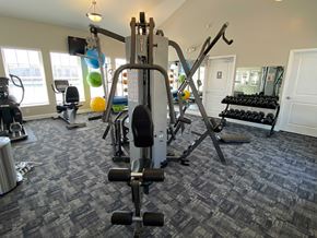 Speedway apartment for rent - A well equipped gym with a variety of exercise equipment.