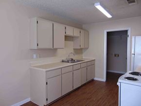 Marble Falls apartment for rent - an empty kitchen with white cabinets and a sink