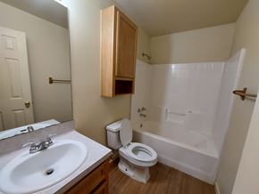 Marble Falls apartment for rent - A white toilet sits in a small bathroom next to a sink.