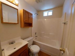 Marble Falls apartment for rent - A white toilet sits next to a sink in a bathroom.