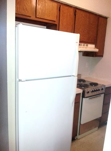 Marble Falls apartment for rent - a white refrigerator in a kitchen next to a stove