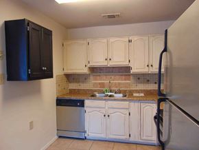 Granite Shoals apartment for rent - A kitchen with white cabinets and a black cabinet.