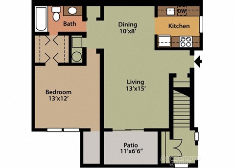 Floor plan for 1 bed, 1 bath, 828 sqft