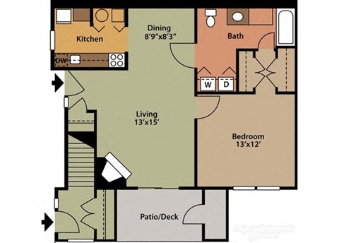 Floor plan for 1 bed, 1 bath, 753 sqft