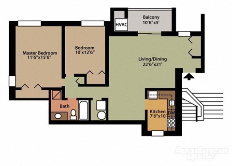 Floor plan for 2 beds, 1 bath, 1008 sqft