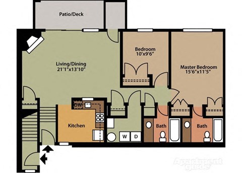 Floor plan for 2 beds, 2 baths, 1083 sqft