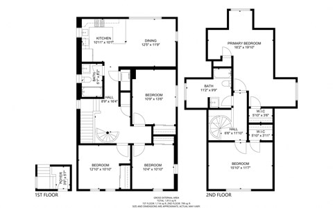 Floor plan for 5 beds, 2 baths, 1913 sqft