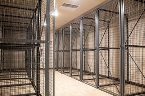 Jamestown apartment for rent - the cages in the basement of the building are empty