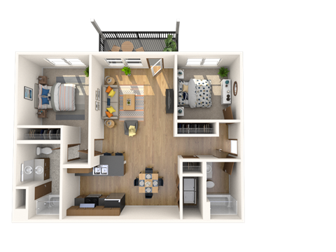 Floor plan for 2 beds, 2 baths, 1136 sqft