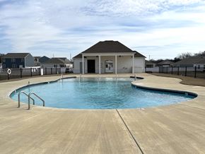 Chapel Hill house for rent - A pool with a diving board and a small building in the background.