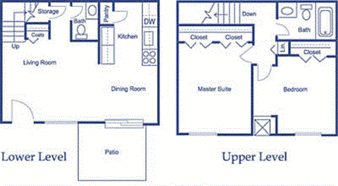 Floor plan for 2 beds, 1.5 baths, 950 sqft