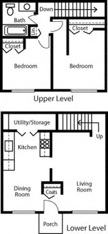 Floor plan for 2 beds, 1 bath