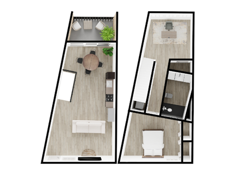 Floor plan for 1 bed, 1 bath, 1053 sqft